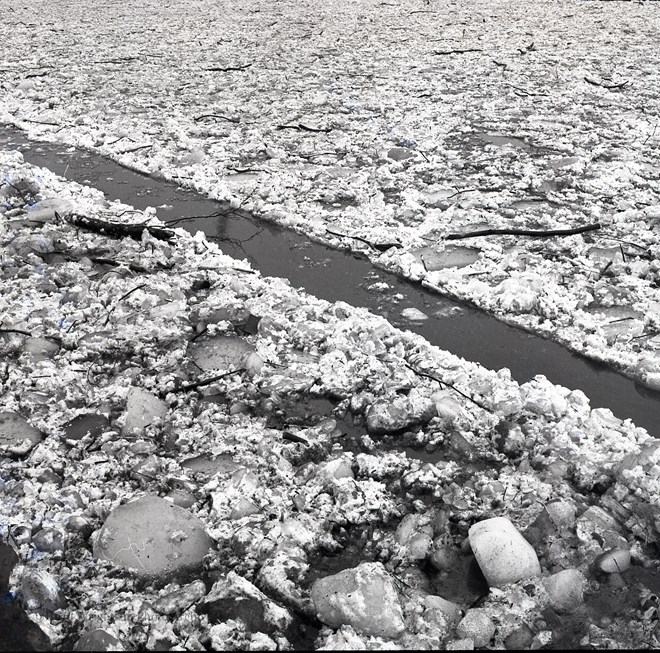 Ice flowing down the river Tees - Winter 62/63