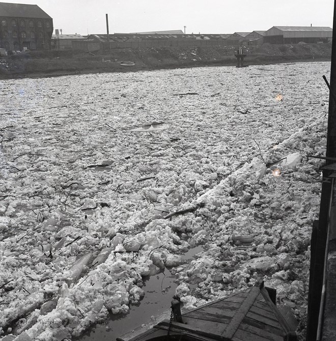 Ice flowing down the river Tees - Winter 62/64
