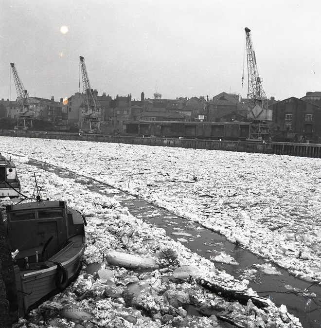 Ice flowing down the river Tees - Winter 62/67