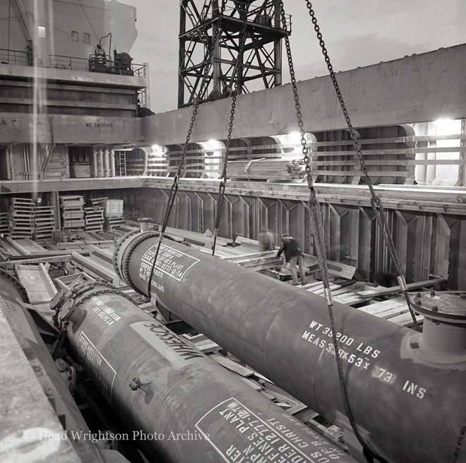 Loading heat exchangers on ship, bound for Corpus Christie