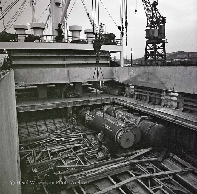 Loading heat exchangers on ship, bound for Corpus Christie