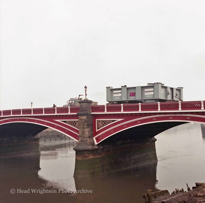 117 tonne structure on back of Sunters wagon, crossing Victoria Bridge (Tees)