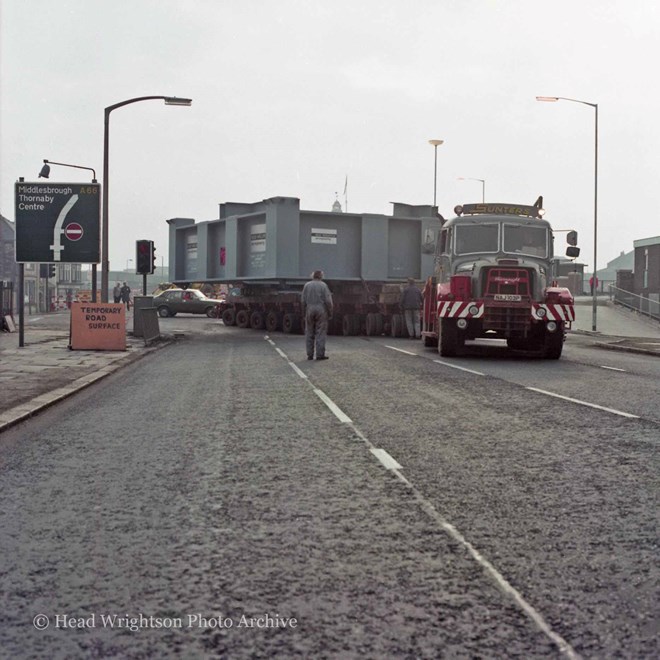 117 tonne structure on back of Sunters wagon, crossing Victoria Bridge (Tees)