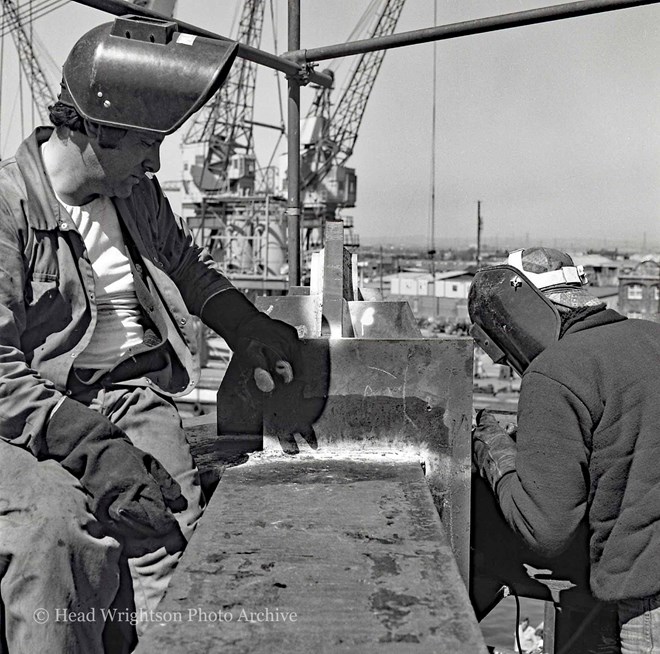 A pair of welders working high above Middlesbrough Docks