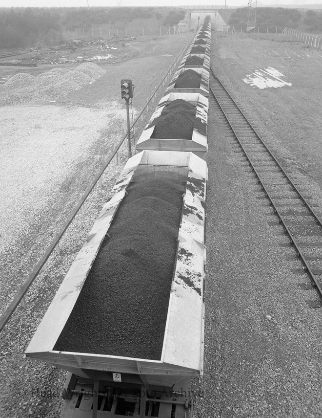 Showing coal spillage on BR trucks at Bevercoates