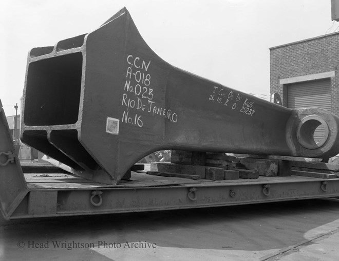 stern frame on lowloader outside heavy bay. To barcelona G.patterson