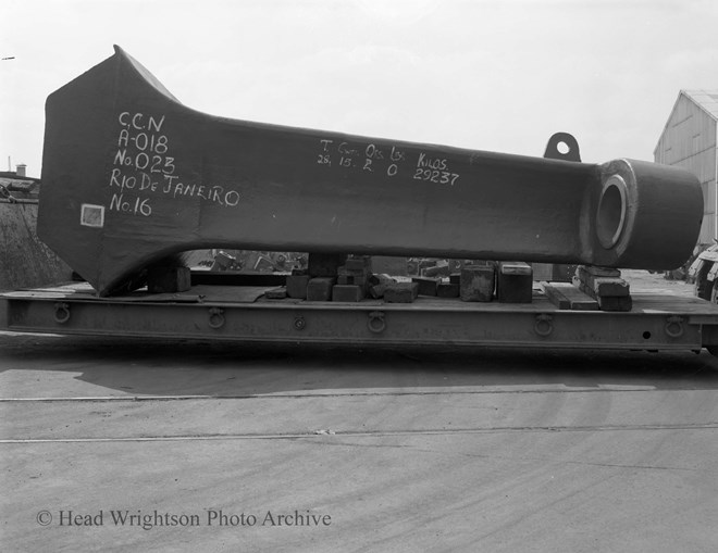 stern frame on lowloader outside heavy bay. To barcelona G.patterson