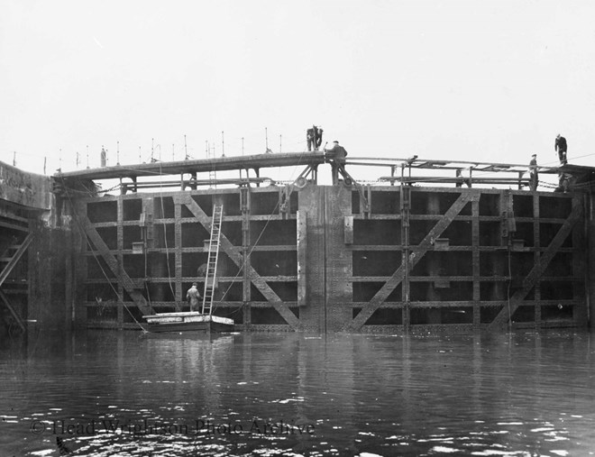 copies of photographs of old dock gates