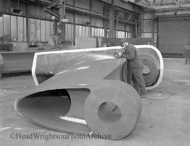 black and white of 22ton rudder casting billingham