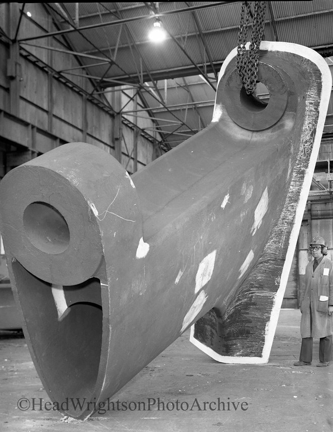 black and white of 22ton rudder casting billingham