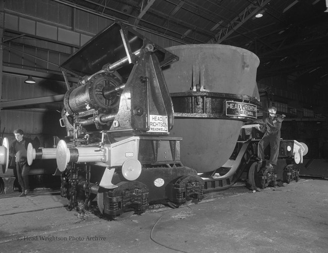 Treadwell ladle car in machine shop