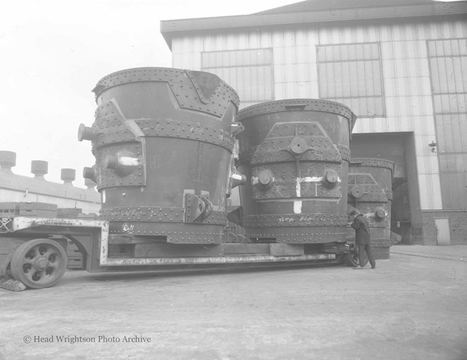 Three large ladles outside heavy plate shop