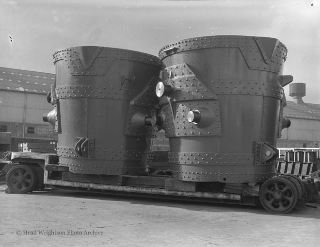 General view of large ladles outside heavy plate shop