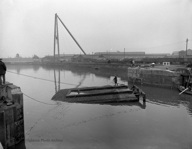 removal of old dock gate at british transport docks w. hartlepool