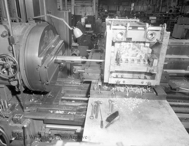 Photograph of aluminium fabrication at HW Stockton. Machine being used is a horizontal boring machine.