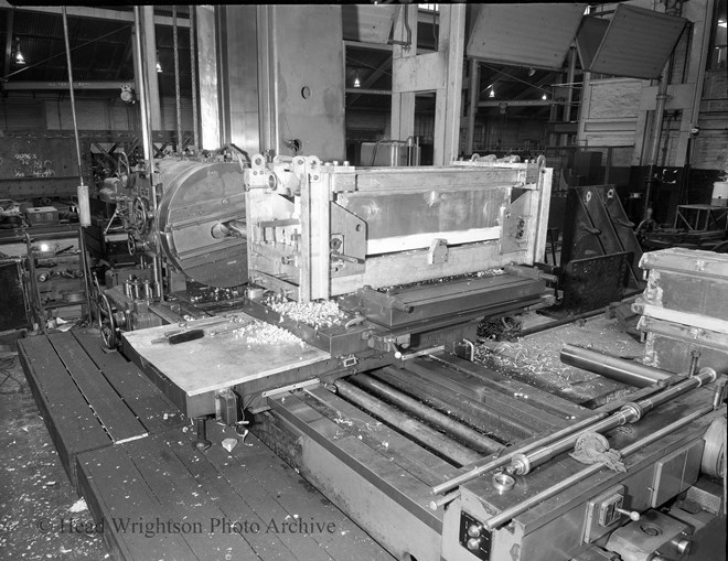 Photograph of aluminium fabrication at HW Stockton. Machine being used is a horizontal boring machine.