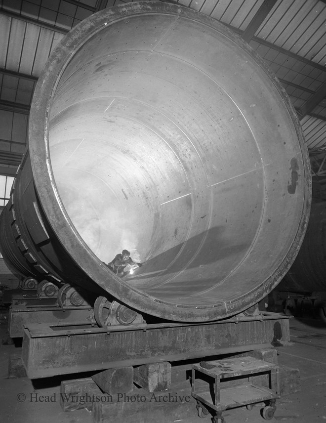 Welding inside large rotory dryer