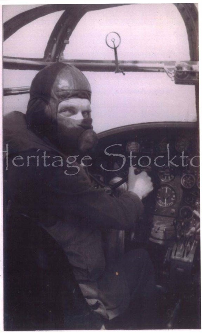 Commanding Officer William Appleby Brown of 608 Squadron in the cockpit of an Anson aircraft.