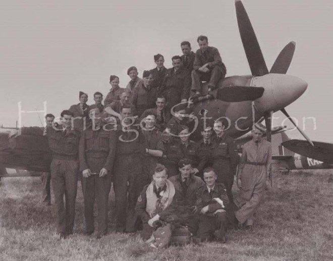 608 Squadron ground crew with MK. 22 Spitfire at RAF Croft circa 1949