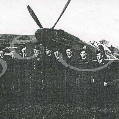 608 Squadron pilots and Spitfire