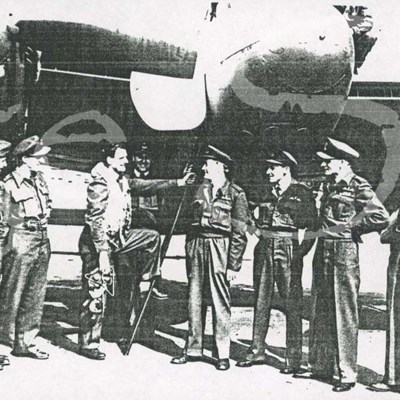 Members of 608 Squadron and a de Havilland Mosquito