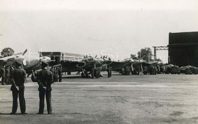 608 Squadron drawn up for inspection by Air Vice Marshall Sir Alan Lees and Air Commodore Brian Vernon Reynolds at Thornaby,  29 June 1947