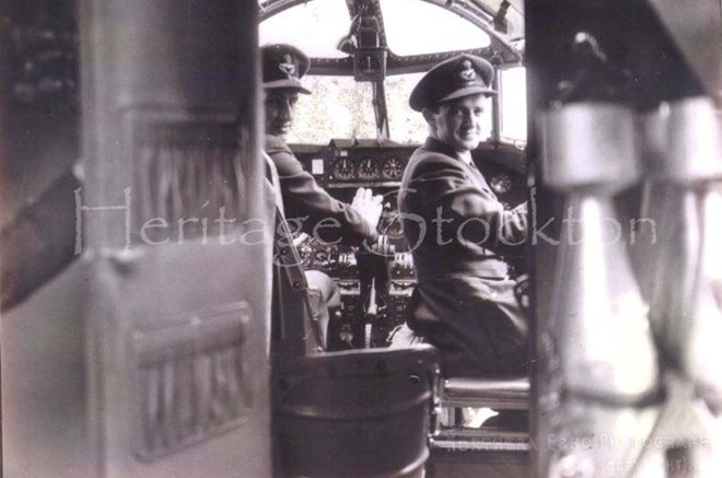 On the right is Peter Vaux of 608 Squadron in the cockpit of a Hudson.  September 1941. Copyright belongs to Northern Echo.