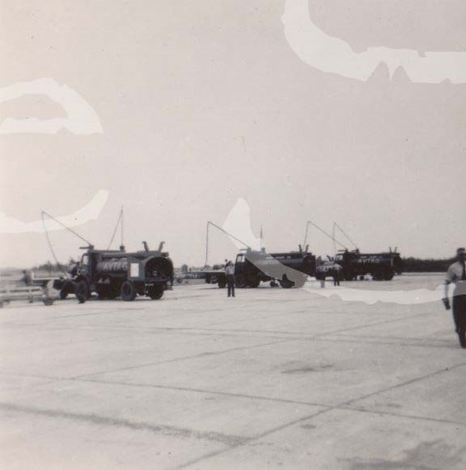 608 Squadron at RAF Tangmere 1953, re-fueling Vampires