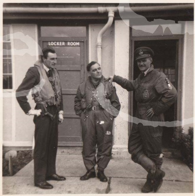 Tom Kenny in the centre with 2 unknown officers possibly at Tangmere 1953