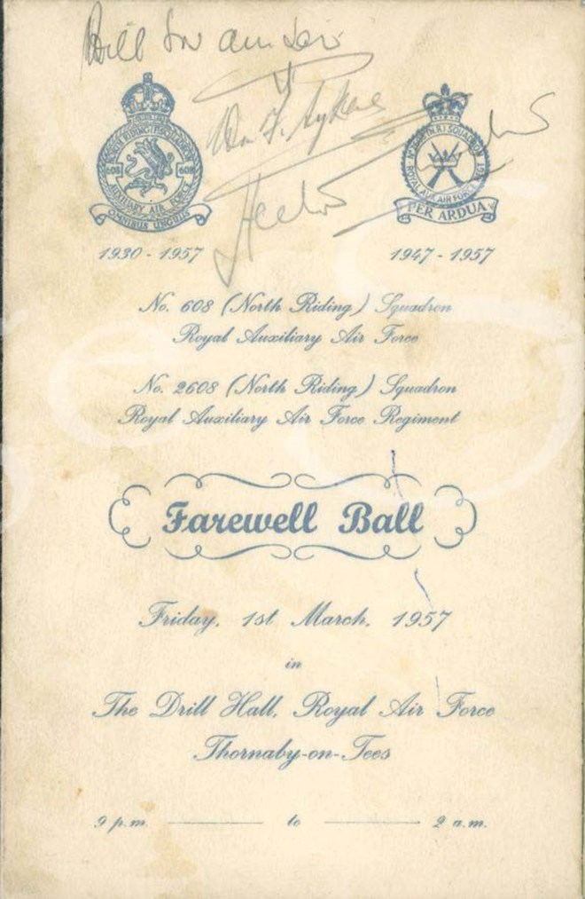 Programme from the Farewell Ball on 1st March 1957, with signatures of squadron members