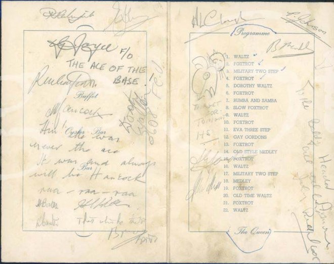 Programme from the Farewell Ball on 1st March 1957, with signatures of squadron members