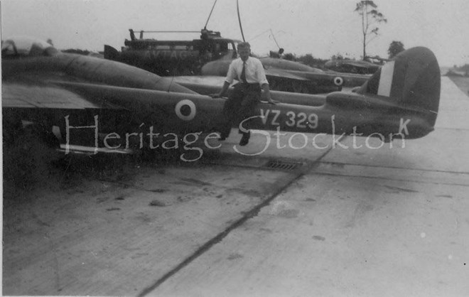 John Pollock with 608 Squadron de Havilland Vampire, possibly at RAF Bruggen Germany, 1954