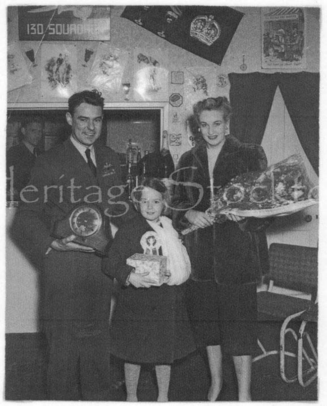 CO George Martin on leaving 608 Squadron with his family in the Squadron club at Thornaby, 1955